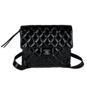 Chanel CHANEL Backpack, Patent Leather, Black/Silver, Women's z11087